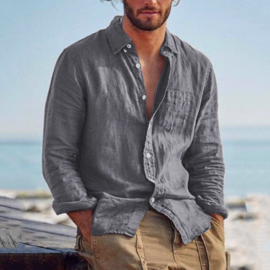 Casual Lapel Cardigan Cotton Linen Loose Casual Retro Men's Shirt