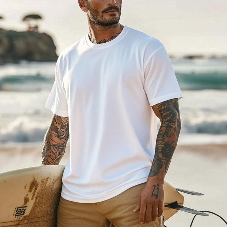 Men's Vintage Crew Neck Cotton Casual Short Sleeve T-Shirt