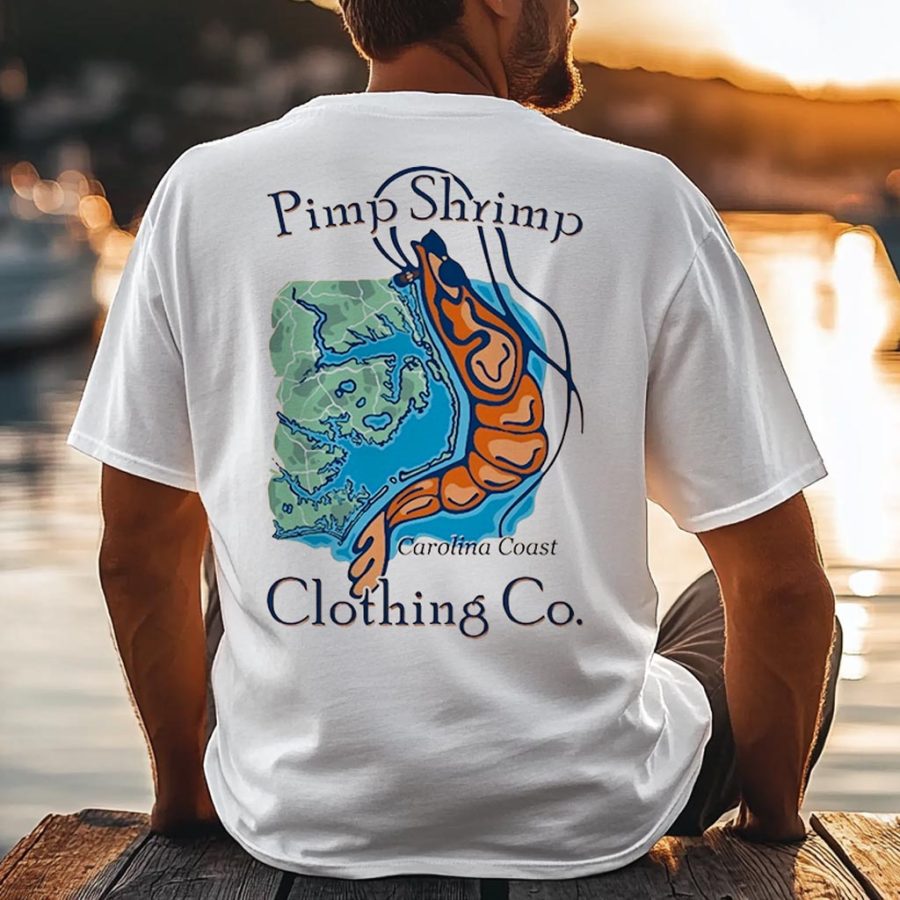 Unisex Shrimp Carolina Coast Graphic Surf Print Oversized White Cotton Short Sleeve T-Shirt