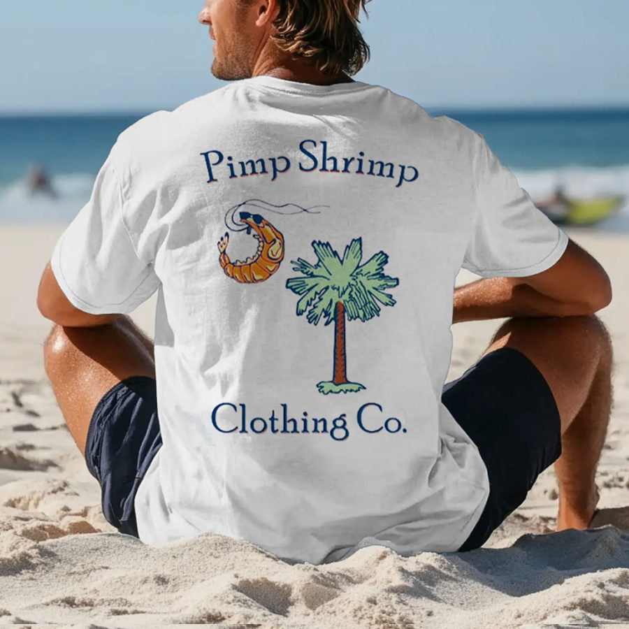 Unisex Shrimp Palm Tree Graphic Surf Print Oversized Cotton Short Sleeve T-Shirt