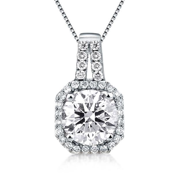 1.0 Carat Cushion Halo Round Cut Pendant Fashion Necklace