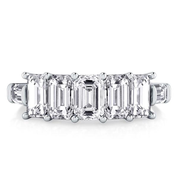 Emerald & Baguette Cut FIve Stone Half Eternity Wedding Band