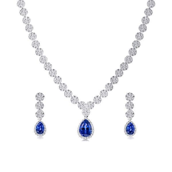 Pear & Round Cut Blue Topaz Necklace And Earring Jewelry Set