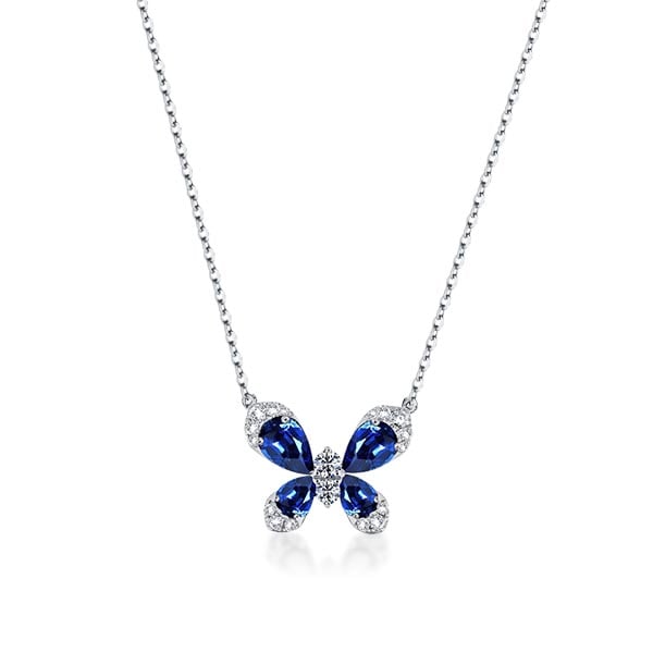 Pear Cut Created Sapphire Butterfly Necklace