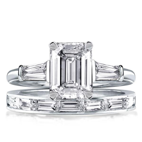 Emerald & Baguette Cut Three Stone Bridal Set