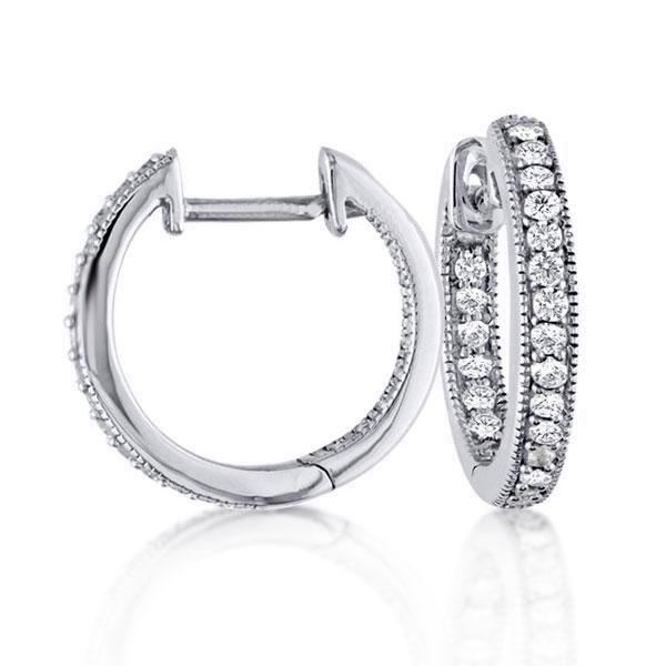Round Cut Hoop White Silver Earrings