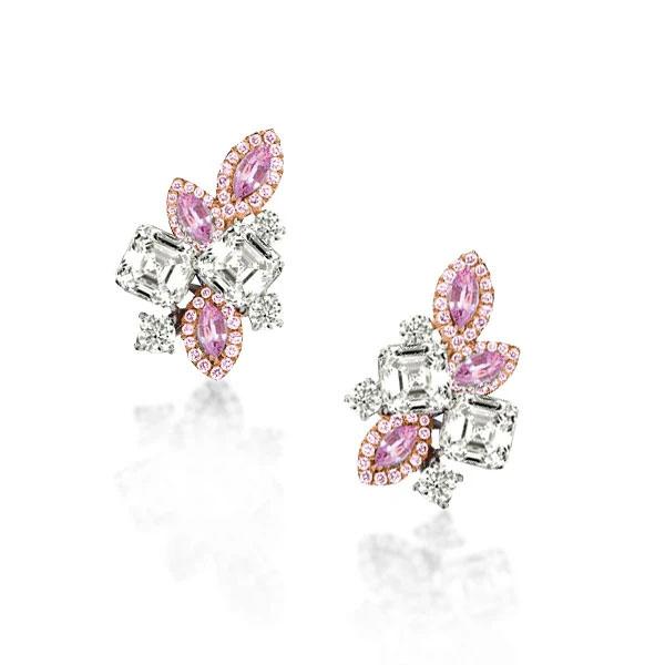 Asscher & Marquise Cut Stud Pink Sapphire Earrings