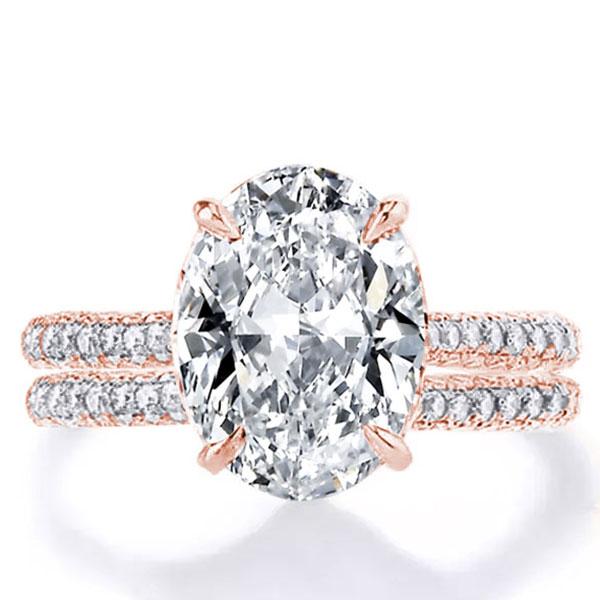 Italo Rose Gold Classic Oval Created White Sapphire Bridal Set