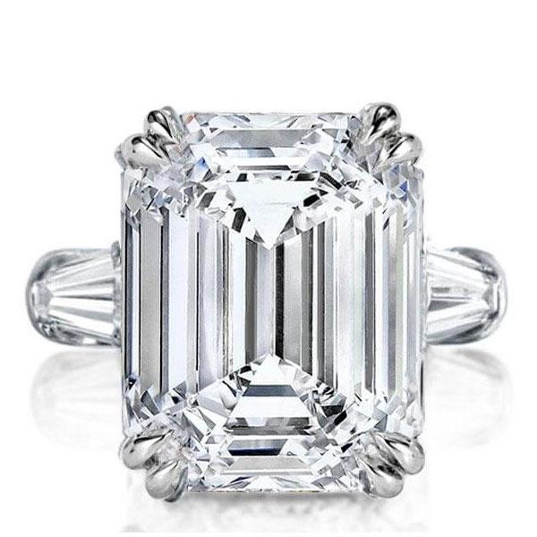 Italo Three Stone Emerald Created White Sapphire Engagement Ring