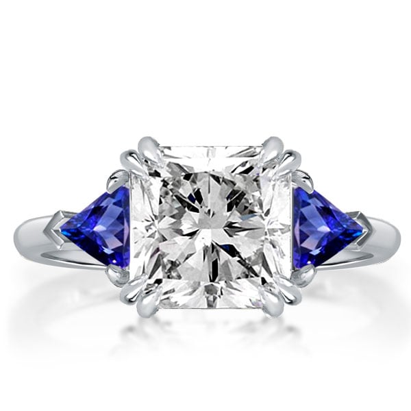 White & Blue Three Stone Princess Cut Engagement Ring