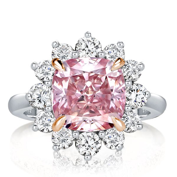 Two Tone Pink Cushion Cut Engagement Ring