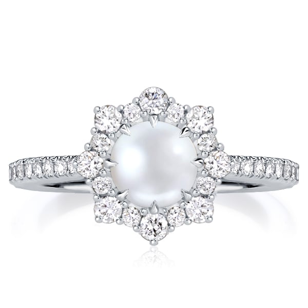 Halo Pearl Engagement Ring In Sterling Silver
