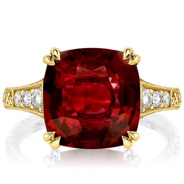 Art Deco Milgrain Garnet Cushion Cut Engagement Ring