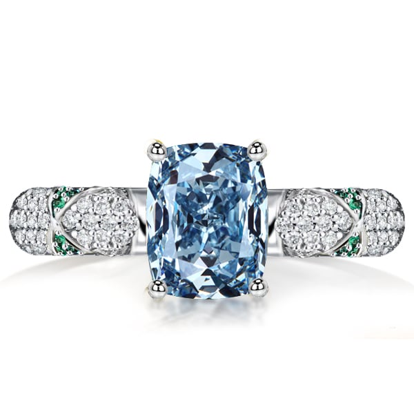 Italo Blue Topaz Pave Setting Cushion Cut Engagement Ring