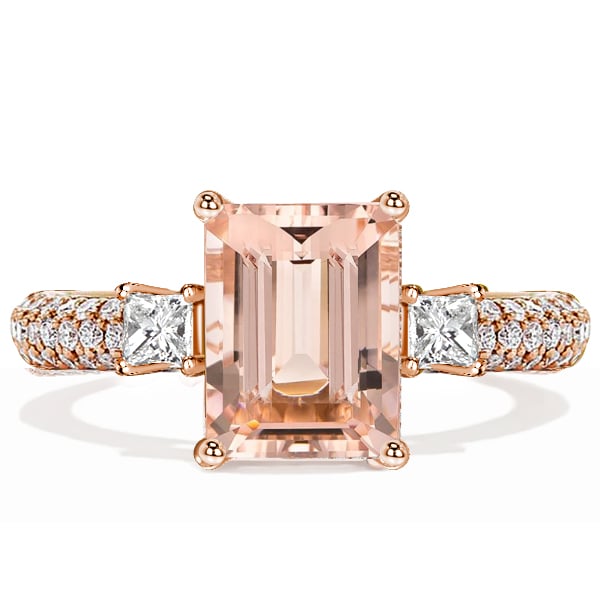 Italo Rose Gold Morganite Ring Emerald Cut Promise Ring