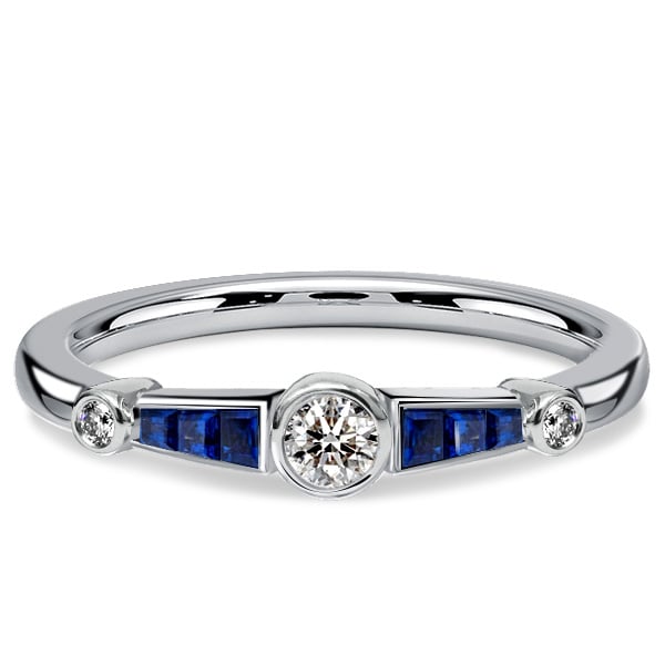 Italo Blue Sapphire Ring Bezel Setting Vintage Wedding Rings For Women Promise Ring