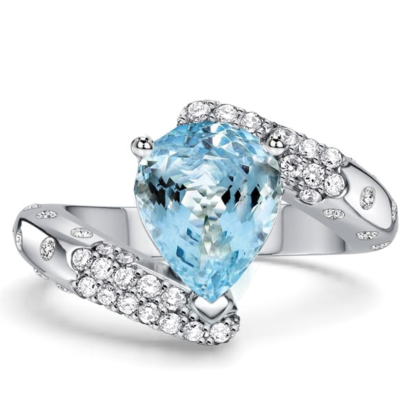 Italo Flush Set Bypass Aquamarine Ring Unqiue Engagement Rings