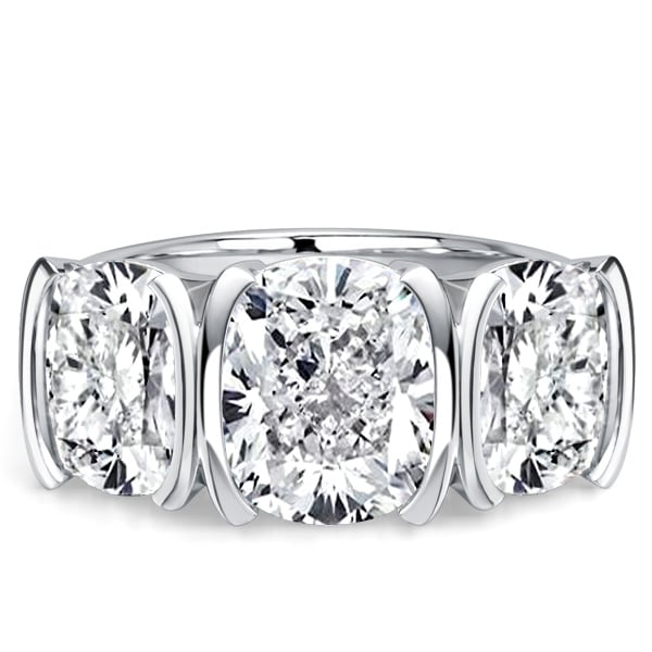 Italo Half Bezel 3 Carat Cushion Cut Three Stone Engagement Ring For Women