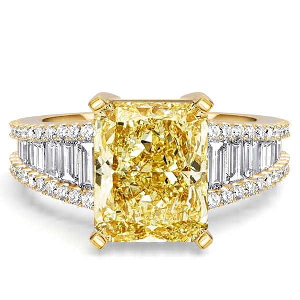 Italo Channel Set Side Stone Radiant Cut Yellow Topaz Unique Engagement Rings