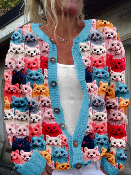 Women Knitted Plants Long Sleeve Comfy Casual Cardigan