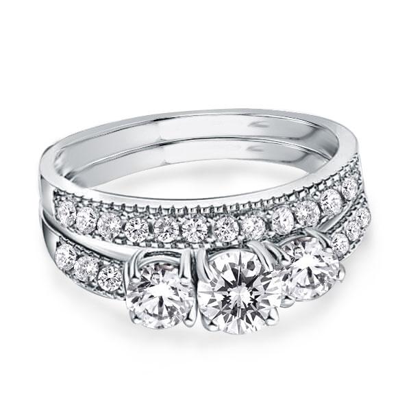 Italo Three Stone Created White Sapphire Bridal Set