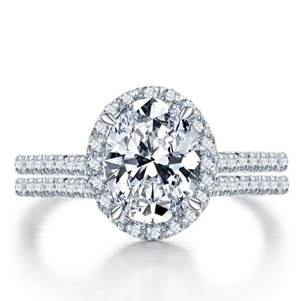 Italo Halo Oval Created White Sapphire Bridal Set