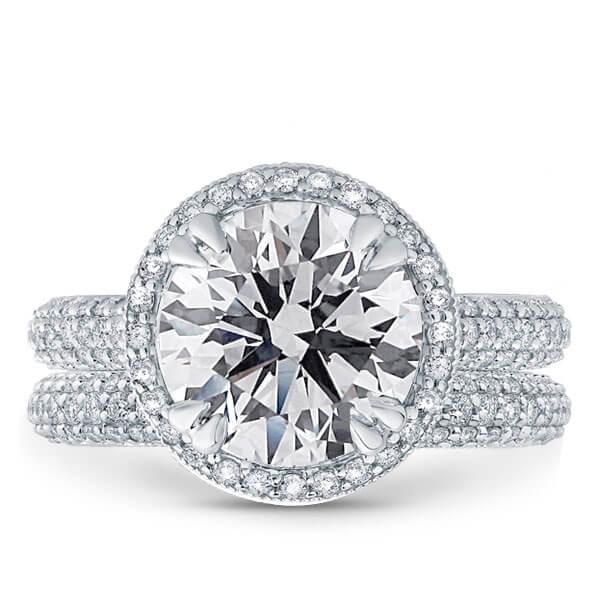 Italo 3 Row Milgrain Halo Created White Sapphire Bridal Set
