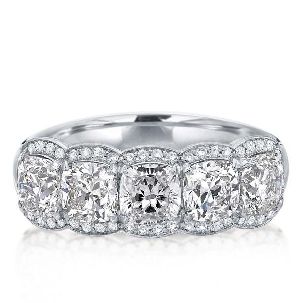 Halo Cushion Created White Sapphire Wedding Band