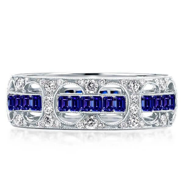 Italo Blue Sapphire Ring Rope Through The Hole Unique Wedding Band