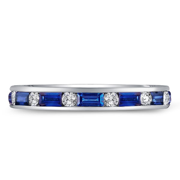 Italo Blue Sapphire Ring Baguette Cut Eternity Wedding Band For Women