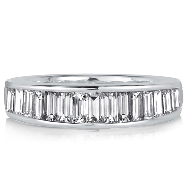 Italo Baguette Cut White Sapphire Half Eternity Wedding Band