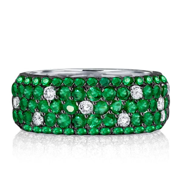 Pave Setting Five Row Micro Pave Emerald Green Eternity Wedding Band