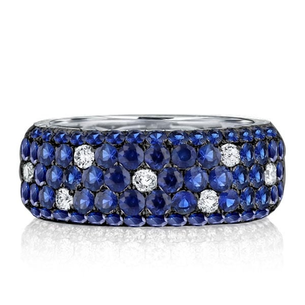 Pave Setting Five Row Micro Pave Blue Sapphire Eternity Wedding Band
