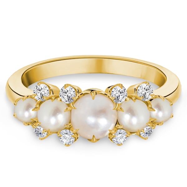 Italo Pearl Half Eternity Wedding Band Five Stone Pearl Wedding Ring