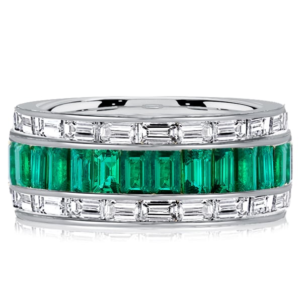 Italo Channel Set Emerald Green Wedding Band Anniversary Ring
