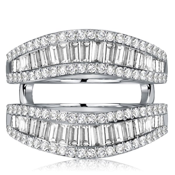 Italo Baguette Cut Ring Guard Enhancer Wedding Band Sterling Silver Rings
