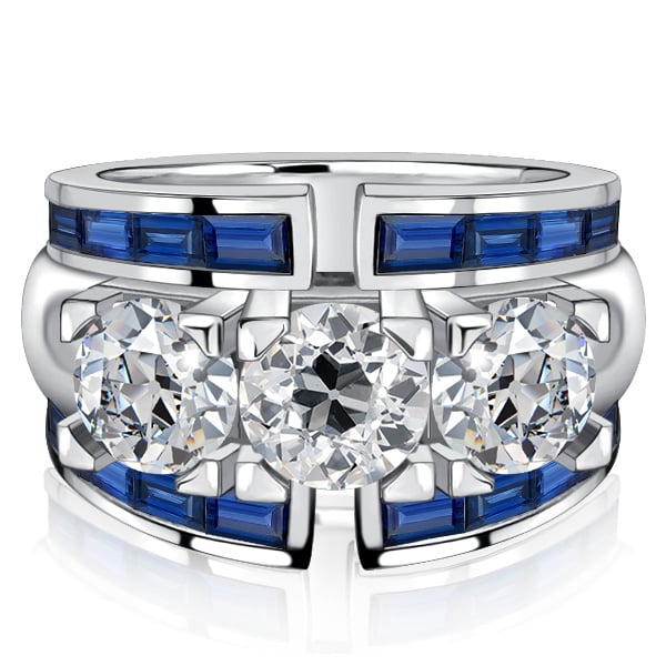 Italo Blue Sapphire Round Cut Vintage Wedding Band Art Deco Rings