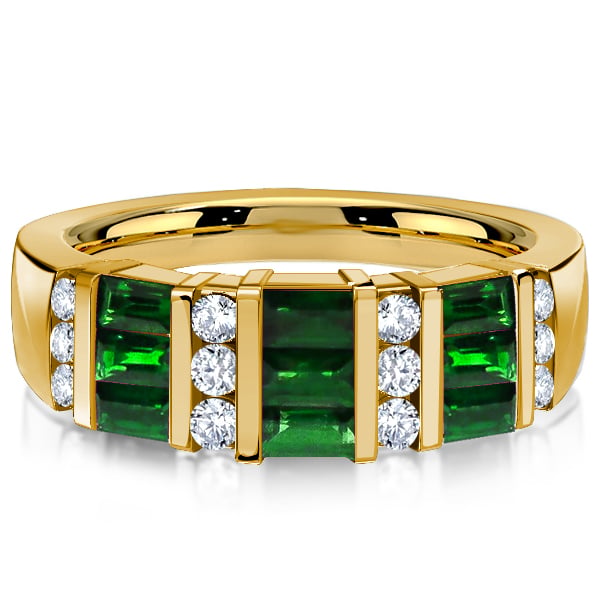 Italo Golden Emerald Green Wedding Band Emerald Green Ring