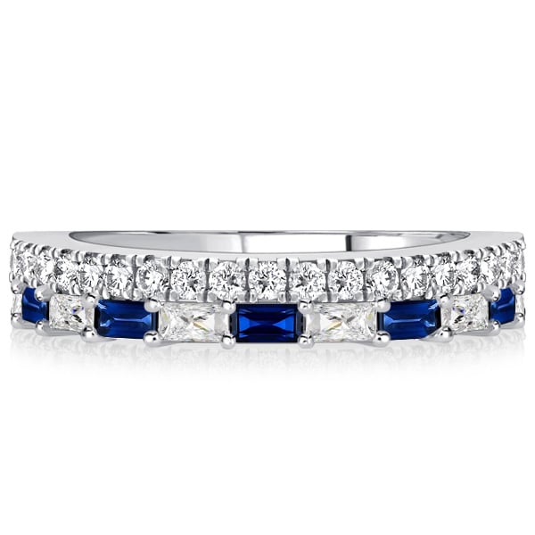 Italo Radiant Cut Blue Sapphire Ring Stacked Half Eternity Band