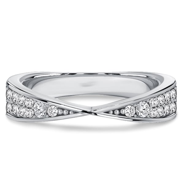 Italo Twisted Round Cut White Sapphire Crossover Wedding Band