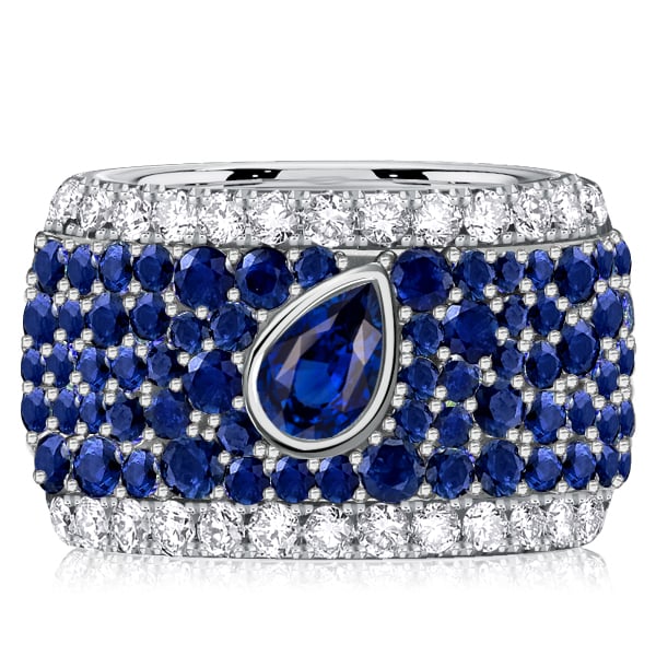 Italo Micro-pave Emerald & Pear Cut Blue Sapphire Eternity Band