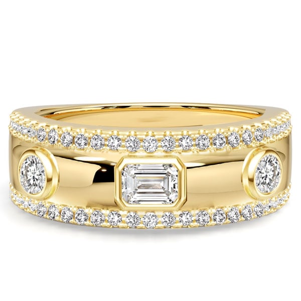 Italo Golden Bezel Set Emerlad & Round Cut Half Eternity Band Ring