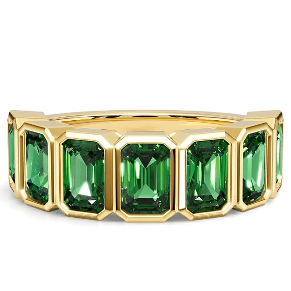 Italo Bezel Set Emerald Green Half Eternity Band Ring Emerald Ring