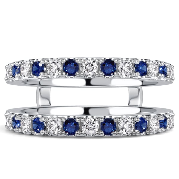 Italo Round Cut White & Blue Sapphire Ring Guard Enhancer Wedding Band