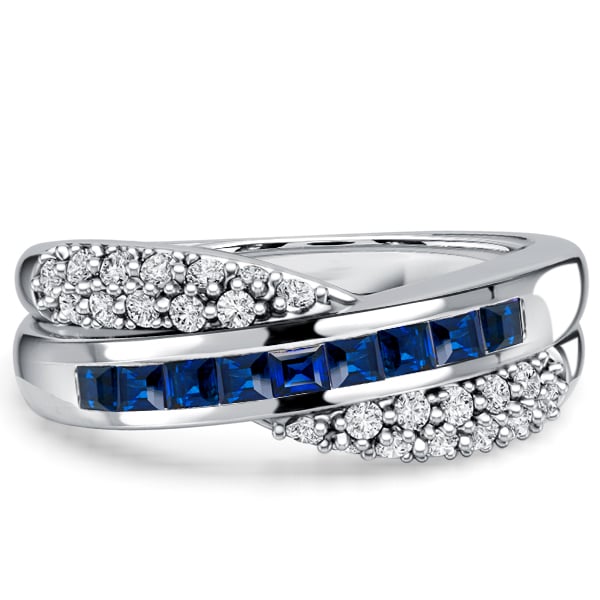Italo Micro Pave Asscher Cut Blue Sapphire Criss-Cross Wedding Band For Women