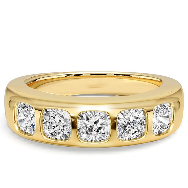 Italo Flush Setting Five Stone Cushion Cut Wedding Band For Women