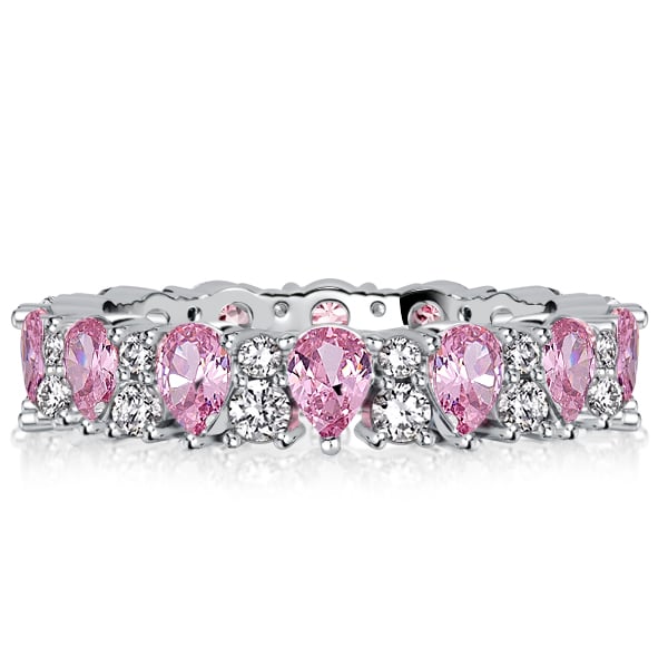 Italo Pear Cut Pink Stone Eternity Wedding Band For Women