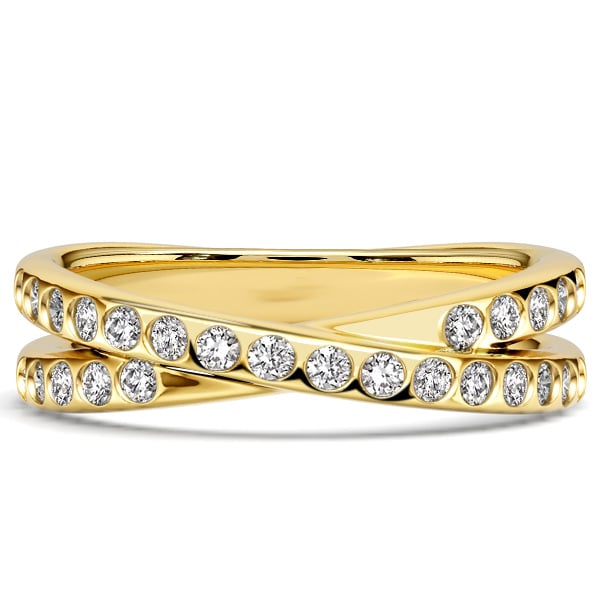 Italo Golden Flush Setting Cross Wedding Band Crossover Ring Infinity Ring