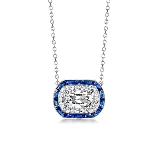 Halo Cushion Cut Created Sapphire Pendant Necklace