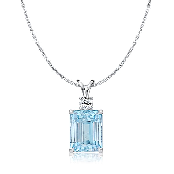 Italo Classic Emerald Cut Aquamarine Pendant Necklace